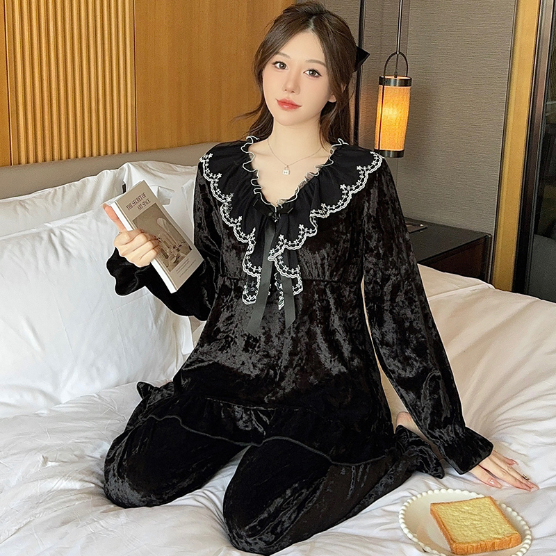 winter women night dress Thermal Nightwear Ladies Women's Sleepwear Pretty Woman Ladies Thermal Pajamas Set Long Nightshirt badge:Top Rated Black White Men's Two US Size:8 Stretch Fall/Winter Women Sleep
