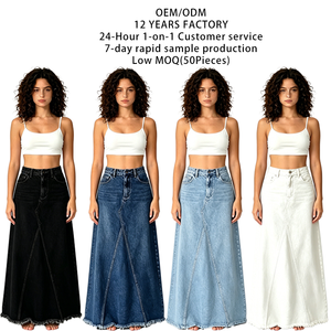 <span class=keywords><strong>Jupe</strong></span> longue en jean <span class=keywords><strong>taille</strong></span> <span class=keywords><strong>haute</strong></span> asymétrique coupe trapèze pour <span class=keywords><strong>femme</strong></span> 2026 avec ourlet brut, <span class=keywords><strong>jupe</strong></span> décontractée bleue délavée personnalisée - Product Image 1