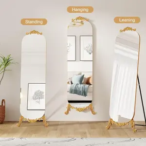 กระจกโค้งยาวเต็มรูปแบบแกะสลักสไตล์โกธิควินเทจไร้กรอบพร้อมขาตั้งกระจกติดผนังขนาดใหญ่61.5 "H x 20" W สีทองทันสมัย - Product Image 6