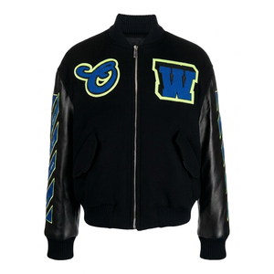 Veste Bomber Unisexe Personnalisée en Cuir Patchwork pour Hommes, Style Streetwear, avec Broderie Lettrée Hip Hop, Veste de Baseball en Gros - Product Image 1