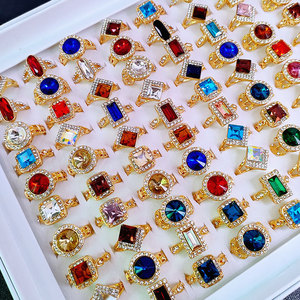 Anillos KC de Aleación Chapados en Oro con Gemas de Cristal Multicolor, Piedras de Imitación Ovaladas, Cuadradas y Redondas - Product Image 5