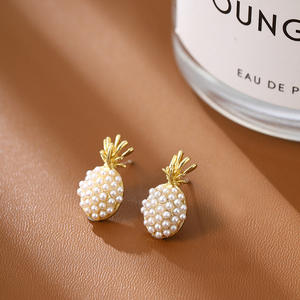 Pendiente de piña estilo coreano señora fiesta boda regalo piña perla astilla 925 pendientes de tuerca para mujer - Product Image 4