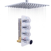 Système de Douche Double en Chrome Brossé, Plafond 10'', Plafonnier Inclinable 6'', Robinet Thermostatique Durable à Bouton Poussoir 3 Voies, Garantie 5 Ans - Vente Flash