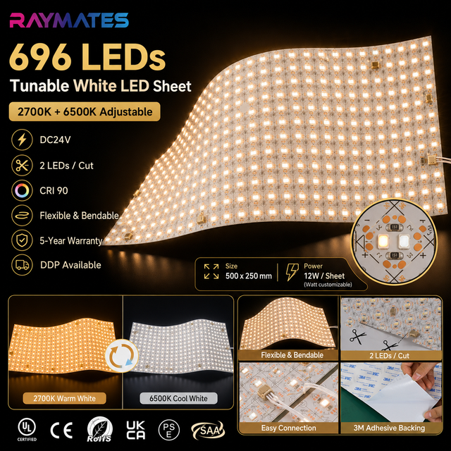 Raymates Dual Color Led Sheet for Translucent Material Led Flexible Sheet 500*250mm Paper Led Light Sheet for Large Backlight