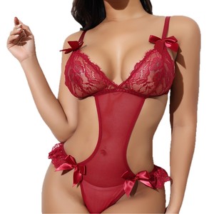 <span class=keywords><strong>Tuta</strong></span> Casual in <span class=keywords><strong>pizzo</strong></span> con fiocco rosso vino senza schienale Sexy <span class=keywords><strong>tuta</strong></span> da puro desiderio con motivo solido per feste estive Skinny Fit - Product Image 5