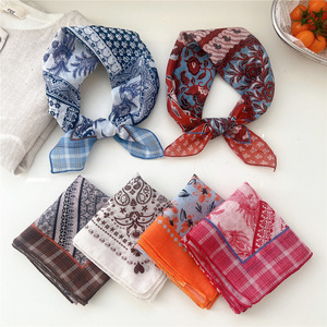 Cotton Linen <b>Square</b> <b>Scarf</b> 58cm Breathable Soft Artistic Decorative For Women Spring Autumn Summer Hair Covering - Product Image 2