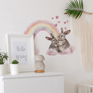 Autocollants muraux décoratifs pour chambre d'enfant en PVC imperméable, motif lapins arc-en-ciel de dessin animé, 60*40cm, vente en gros - Product Image 5