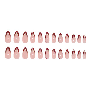 Qianya 24 <span class=keywords><strong>Uñas</strong></span> Postizas con Diseño Francés Dorado y Rojo, Forma Almendrada, Diseño Retro 3D, Reutilizables, con Pegamento para Mujer - Product Image 5