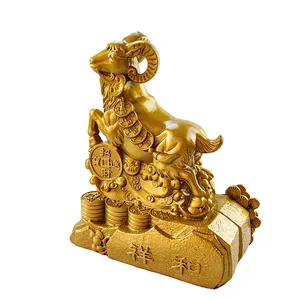 Factory Custom Design Chinese Traditional Brass Art Table Top Decoration Gold Goat Ornaments Metal Art Sculpture Craft