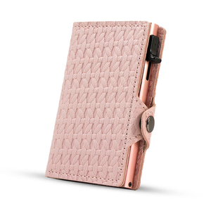 Tarjetero con Bloqueo RFID Casekey, Tarjetero Delgado y Minimalista, Botón Lateral de Cuero Rosa, Cartera Inteligente para Mujeres y Hombres - Product Image 1