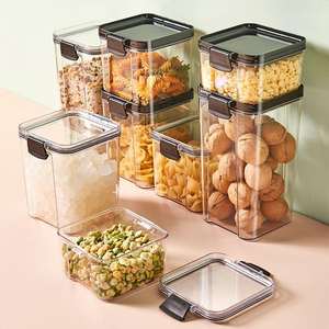 Factory Wholesale Square Transparent Plastic <b>Storage</b> Jar Injection for Kitchen Snack Dried Fruit Grain Spice <b>Storage</b> <b>Camping</b> - Product Image 1
