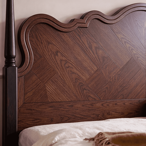 Traditional Oak Wooden <b>Bed</b> Frame <b>Queen</b> <b>Size</b> Box Spring Durable Headboard with Parquet Design - Product Image 1
