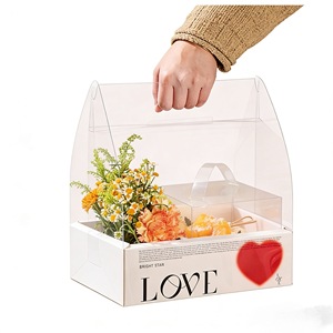 صندوق كيك شفاف مستطيل الشكل من البلاستيك PET الآمن للطعام مع مقبض لتغليف الحلويات وتزيين الزهور في عيد الحب - Product Image 2