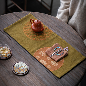 Tapete de Té Retro Chino, Rectangular, de Lona Teñida, para Mesa de Té, Aislante del Calor, Accesorio para la Ceremonia del Té - Product Image 3