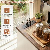 Meuble de bar à café design industriel en bois avec mini-réfrigérateur, prise électrique et porte-verres pour salon et cuisine