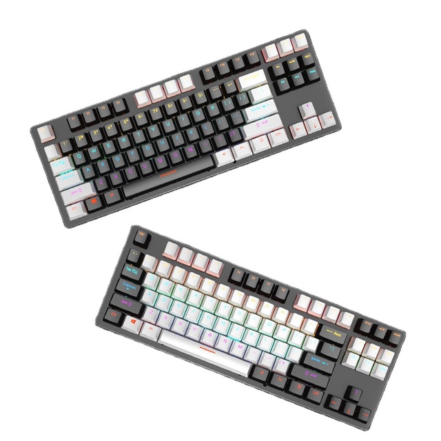 K550 87 Keys Black and White ABS Keycaps True Mechanical Keyboard USB Breathing Light Mechanical Gaming Keyboard Full Size