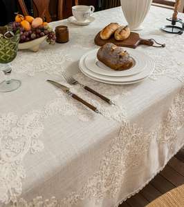 Mantel Rectangular Bordado <span class=keywords><strong>de</strong></span> Algodón y Lino Vintage <span class=keywords><strong>Francés</strong></span> Yongho, con Borlas, <span class=keywords><strong>de</strong></span> Lujo, para Bodas <span class=keywords><strong>de</strong></span> Alta Gama - Product Image 5