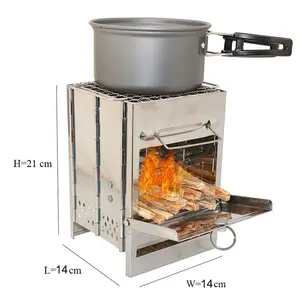 Outdoor Wood Stove Portable, Camping Hiking Backpacking Stainless Steel Burning Stove Folding Camping Stove/