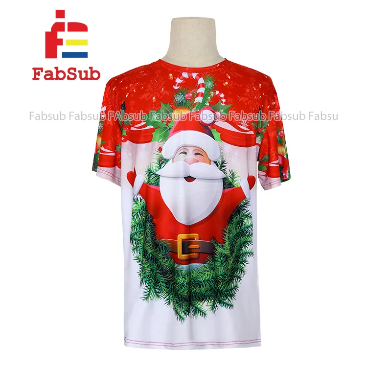 New Christmas Design Polyester T-Shirts Custom 3D Print Christmas T Shirt Unisex Men Women Sublimation Faux Bleached Shirts