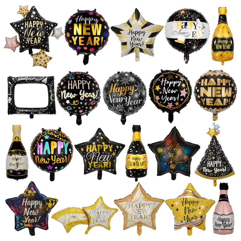 2024 Feliz Año Nuevo arreglo decoración botella de vino película de aluminio globo fiesta Año Nuevo celebración anual globo de aluminio
