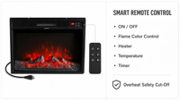 Cheminée encastrée de 23, 26, 36, 40, 50 pouces avec flamme LED, construction métallique, télécommande pour usage extérieur et domestique