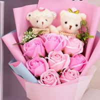 Buket Sabun Mawar Kotak Hadiah Sabun Bunga Buatan dengan Beruang dan Led Hadiah Ulang Tahun Valentine Pernikahan