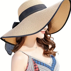 <span class=keywords><strong>Chapeau</strong></span> de soleil en paille à large bord pour <span class=keywords><strong>femme</strong></span>, protection solaire estivale, style mode, haute qualité, vente en gros - Product Image 3