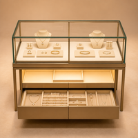 Vitrine d'îlot de luxe en métal pour bijoux, avec éclairage LED et tiroirs de rangement, idéale pour la présentation de montres et de diamants en boutique