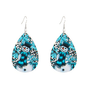 Comercio exterior transfronterizo Tema de Navidad para mujer Gota de agua Impresión en color Pendientes de madera Campana de árbol Muñeco de nieve Ganchos para las orejas Vacaciones - Product Image 6