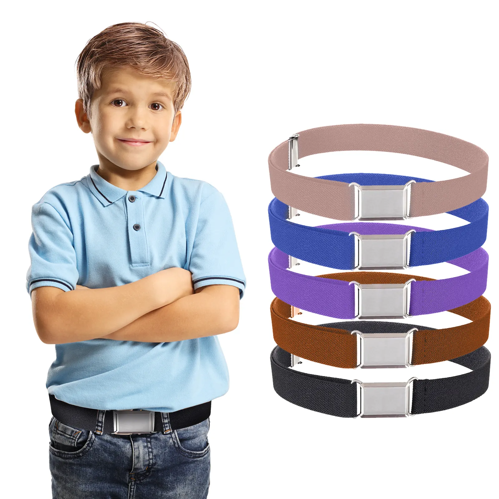 Children Adjustable Square Metal Buckle Easy Elastic Belt Boys Girls Classic Kids Belt