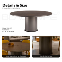 Table à manger ronde de luxe Sigillo FF, plateau en placage de bouleau, base cylindrique en bronze, table à manger design moderne pour villa de luxe