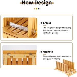 Bamboo Bread Slicer With <b>Storage</b> <b>Tray</b> For Kitchen <b>Baking</b> Toast Dessert Making Convenient Multi Layer Partition Box - Product Image 3