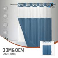 Ensemble de Douche en Tissu Effet Gaufre Direct Usine, Sans Crochets, Fixation par Clip, Lavable en Machine, Fenêtre Transparente, Rideau de Douche Bleu