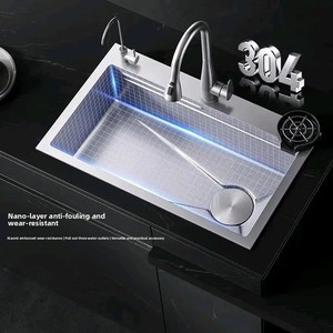 Heetverkopende grote spoelbak van roestvrij staal SUS304 met nano-oppervlak, drie-gats geïntegreerde groentewasbak - Product Image 3