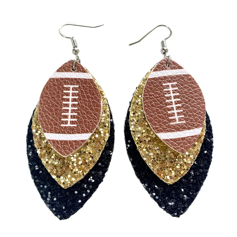 Softball Baseball Team 3-Layer Multi Color Earrings Cheerleading Football Leather Earrings Sporty Style Earrings Jewelry