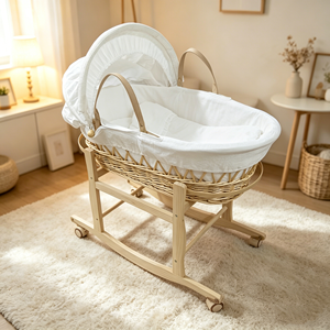 Cesta Moisés de Tela de Hoja de Maíz Natural Moderna, Cama Plegable de Madera para Bebé, para Dormitorio, Comedor, Uso en Exteriores, Sala de Estar - Product Image 6