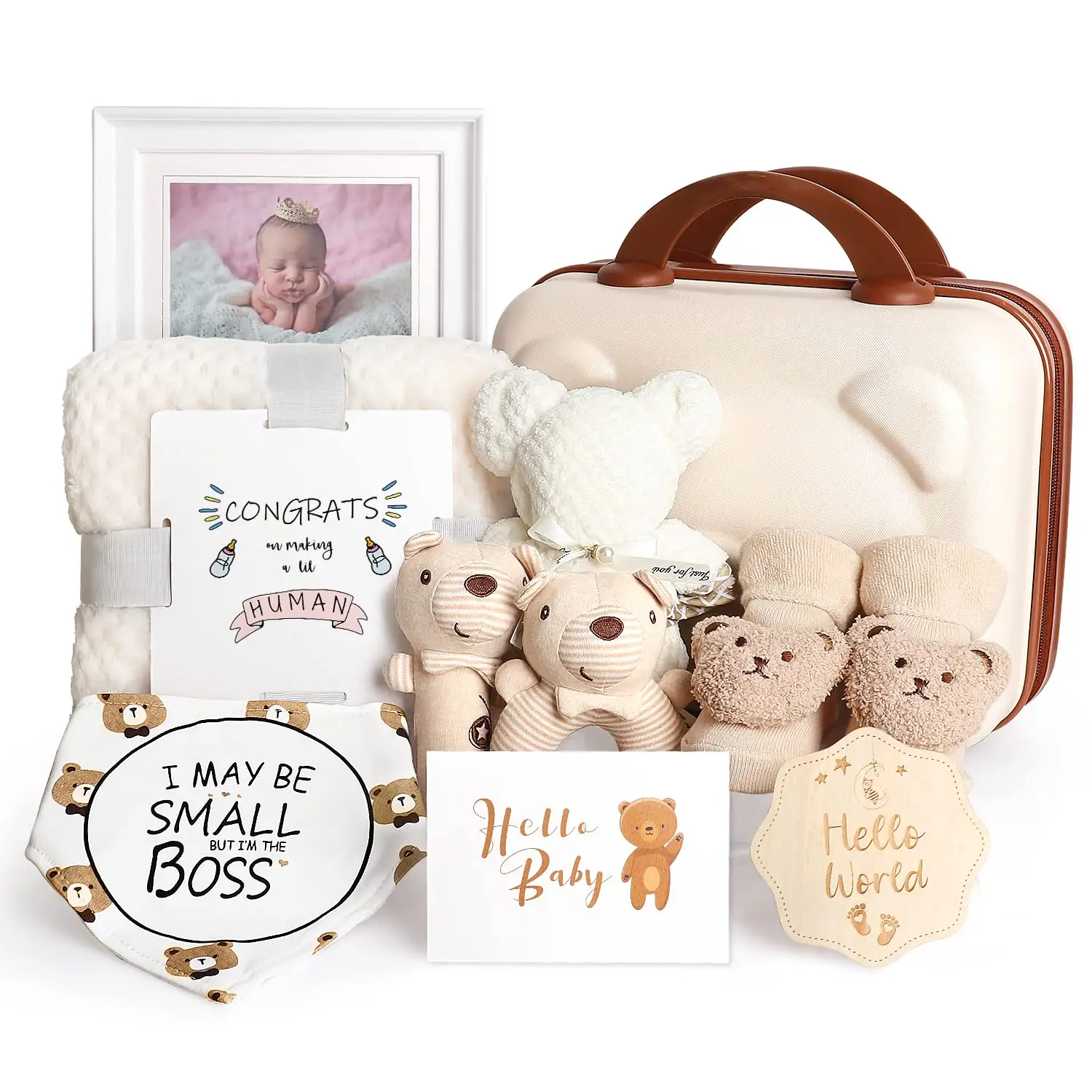 Leuke Baby Shower Cadeau Set Met Baby Rammelaar Deken Houten Souvenir Schattige Slabbetje Sok Groothandel Ideeën Baby Cadeau Set Voor Zwangerschap Moeder