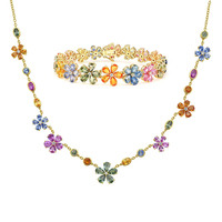 Parure de bijoux Gemnel en laiton multicolore avec fleurs en zircon cubique, collier floral, bracelet à maillons, bracelet jonc, cristal arc-en-ciel, accessoire d'été