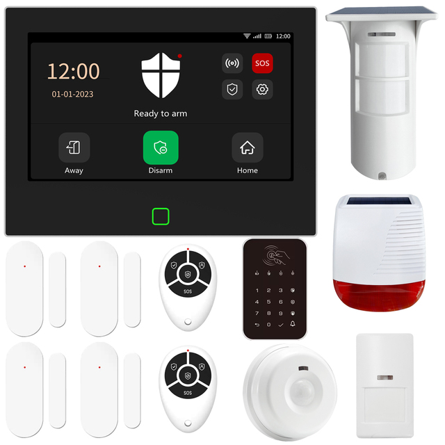 7" WiFi GSM Wireless Intrusion Security Alarm System With 8 Wired Zones