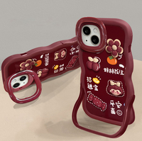 Coque de téléphone en TPU avec lanière, motif poupée, bord ondulé, support double invisible pour iPhone X, XR, XS, 11, 12, 13, 14, 15, 16, 17