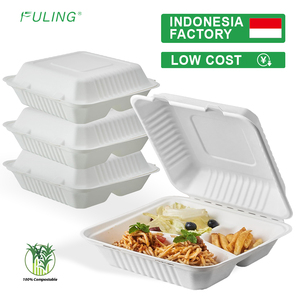 Boîte à clapet en bagasse FULING 8x8 9x9 pouces, compostable, biodégradable, <span class=keywords><strong>jetable</strong></span>, sans PFAS, pour la restauration - Product Image 1