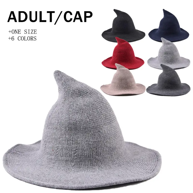 Chapeau de sorcière en laine pour Halloween, Costume pliable, casquette de fête pour femme et homme, tricoté en laine, pêcheur, décoration de fête, Festival