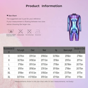 Women Metallic Unitard Zip Front Bike <b>Shorts</b> <b>Bodysuit</b> Long Sleeve Shiny Holographic Rave Festival Cosplay Outfit Custom - Product Image 6