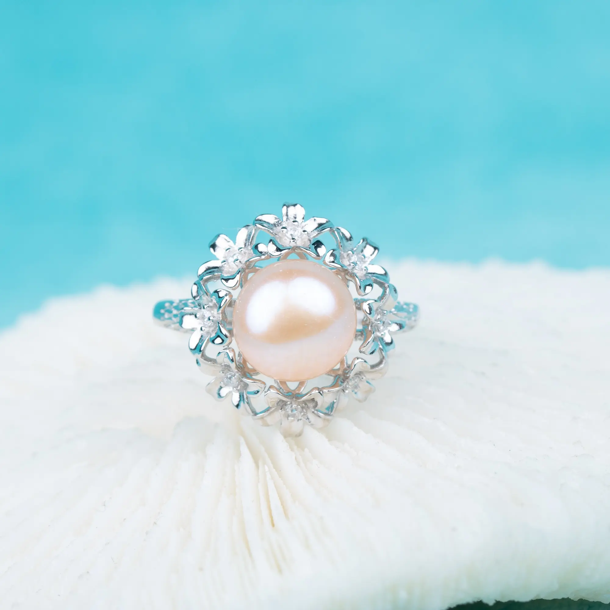 R020547 DIY 7-8mm natürliche Süßwasser perle Ring Zubehör 925 Sterling silber Verstellbare Größe Verlobung schmuck ring für Frauen