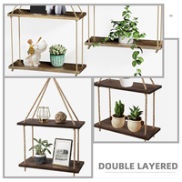 Étagère murale rustique en bois suspendue avec corde, support flottant pour plantes, organisateur décoratif peu encombrant pour chambre, salle de bain, salon