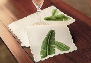 Serviette de cocktail en lin à motif feuille de bananier tropicale |   Serviette de table réutilisable en lin 100% naturel de qualité supérieure, écologique, motif feuille de bananier - Product Image 3