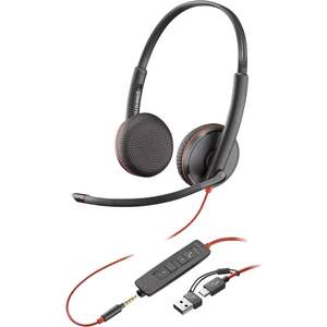 Casque POLY <span class=keywords><strong>Plantronics</strong></span> Blackwire C3225 C3200 Series 3.5mm+<span class=keywords><strong>USB</strong></span>-C/A, Casque stéréo binaural C3220, filaire P/N : 8X229A6 - Product Image 1