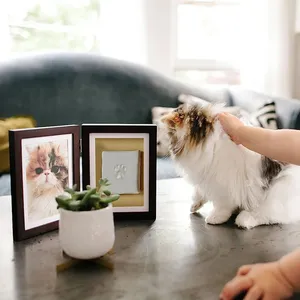 Qbellpet Groothandel Poot Opdruk Kit Klei Gedenkteken Houten Foto Fotolijst Voor Hond Of Kat