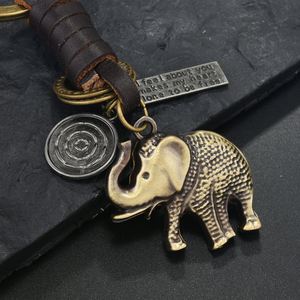 Colgante de Llavero de Metal con Cara Sonriente de Elefante de Aleación de Bronce y Cuero Trenzado, Regalo Pequeño Creativo Vintage para Hombres y Mujeres - Product Image 2
