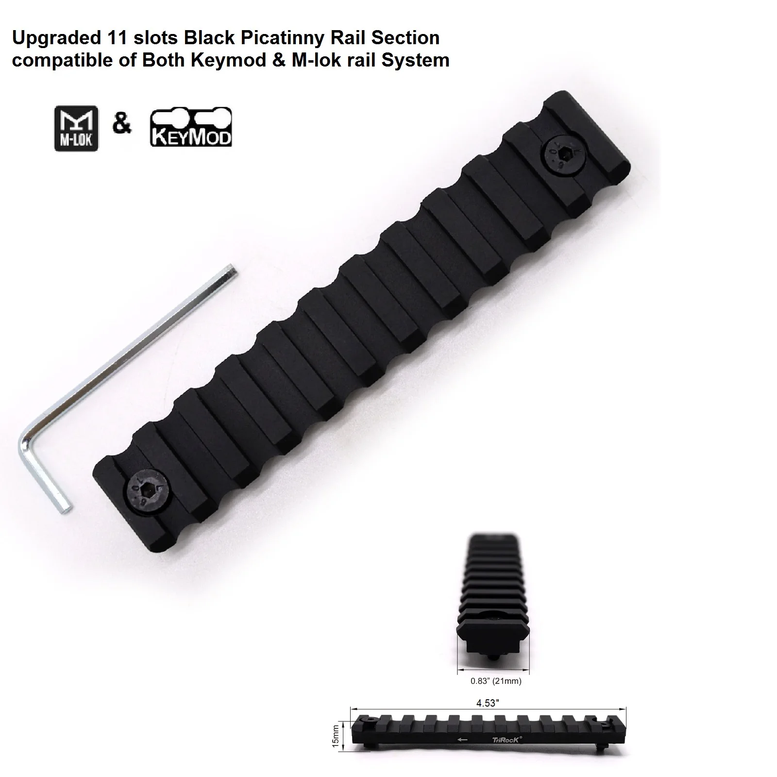 Aplus Universal Upgraded optional 3,5,7,9,11,13 slots Black Picatinny Rail Section compatible of Both Keymod&M-lok rail System